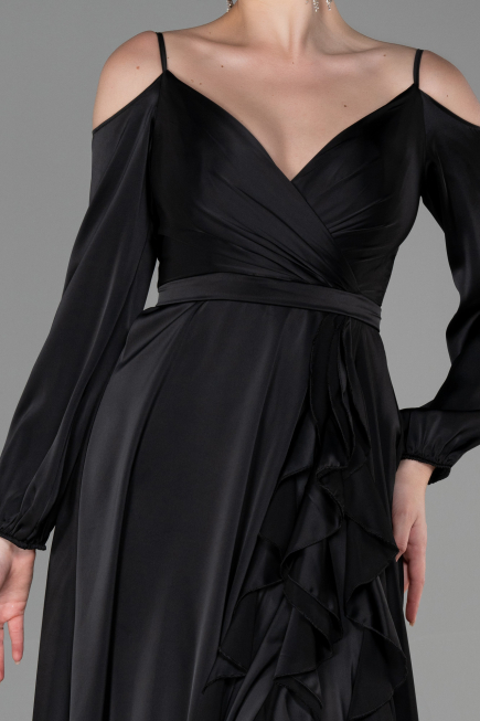 Abendkleid Lang Satin Schwarz ABU2339