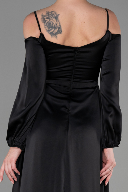 Abendkleid Lang Satin Schwarz ABU2339