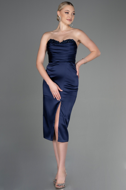Partykleid Midi Satin Marineblau ABK1845