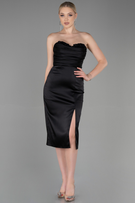Partykleid Midi Satin Schwarz ABK1845