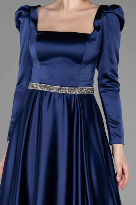 Abendkleid Lang Satin Marineblau ABU3316
