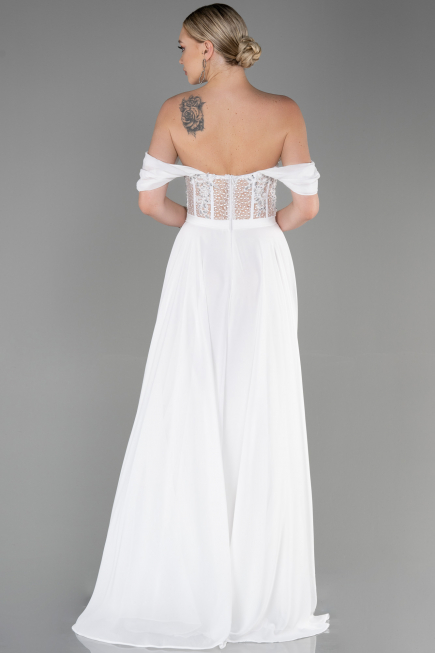 Abendkleid Lang Chiffon Weiß ABU3310