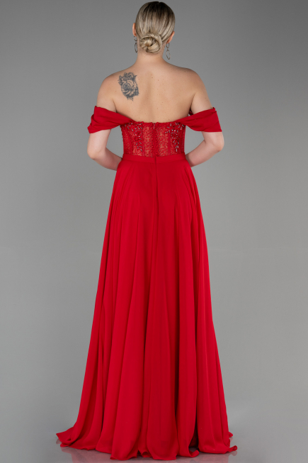 Abendkleid Lang Chiffon Rot ABU3310