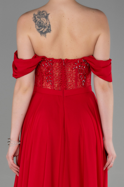 Abendkleid Lang Chiffon Rot ABU3310