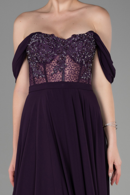 Abendkleid Lang Chiffon Violett dunkel ABU3310