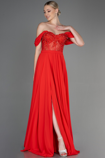 Abendkleid Lang Chiffon Zinnoberrot ABU3310