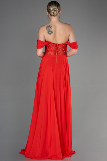 Abendkleid Lang Chiffon Zinnoberrot ABU3310