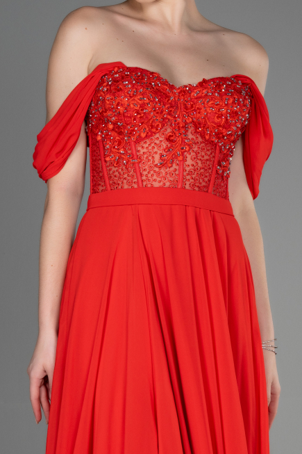 Abendkleid Lang Chiffon Zinnoberrot ABU3310