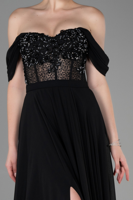 Abendkleid Lang Chiffon Schwarz ABU3310