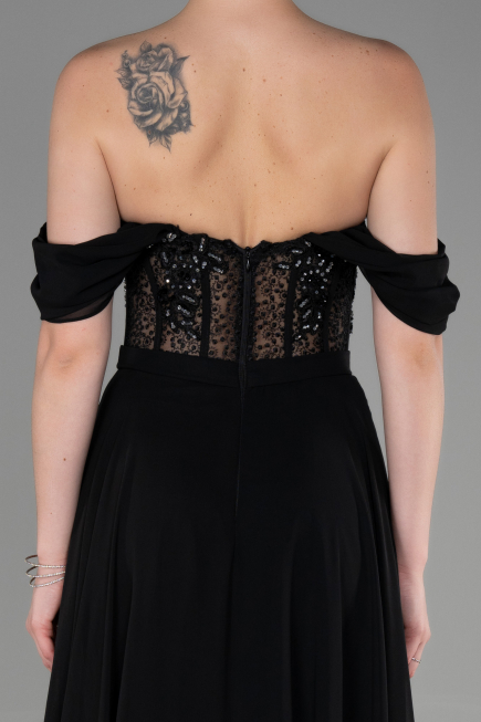 Abendkleid Lang Chiffon Schwarz ABU3310