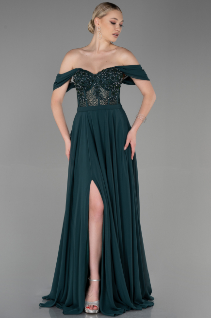 Abendkleid Lang Chiffon Smaragdgrün ABU3310