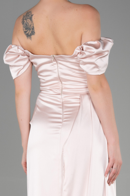 Nude Verlobungskleid Satin Lang ABU1606