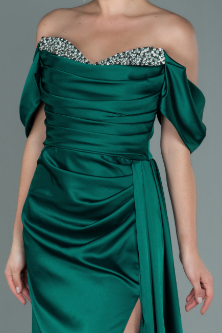 Abendkleid Lang Satin Smaragdgrün ABU2661