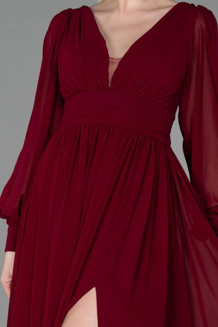 Weinrot Standesamtkleid Chiffon Lang ABU1702