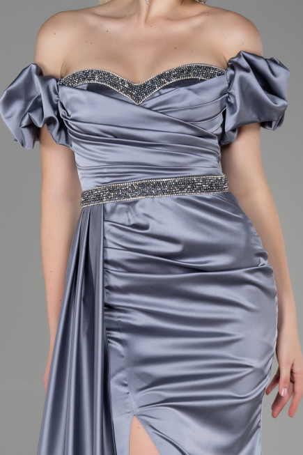 Abendkleid Lang Satin Grau ABU3331