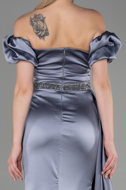 Abendkleid Lang Satin Grau ABU3331