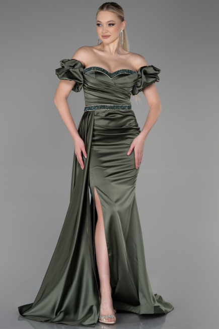 Abendkleid Lang Satin Khaki ABU3331