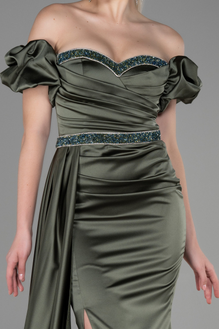 Abendkleid Lang Satin Khaki ABU3331