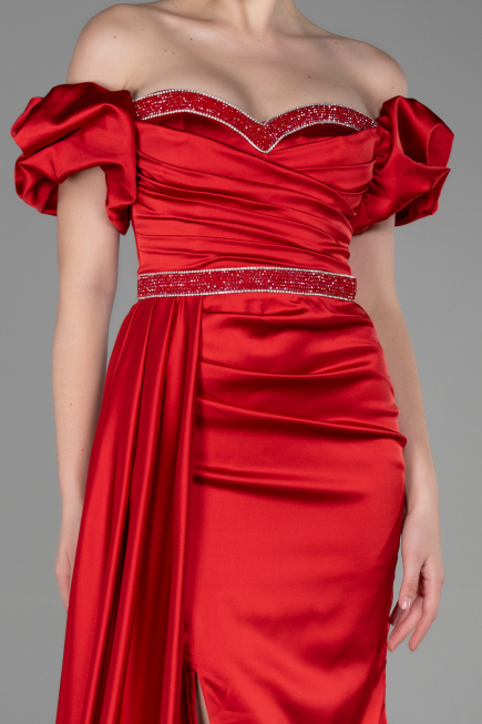 Abendkleid Lang Satin Rot ABU3331