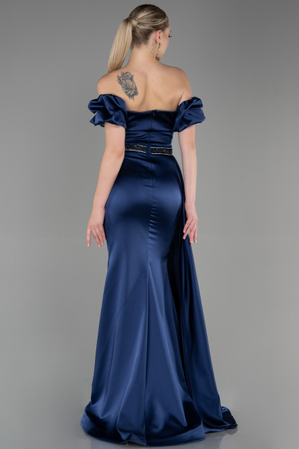 Abendkleid Lang Satin Marineblau ABU3331