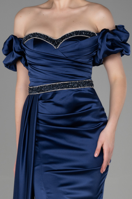 Abendkleid Lang Satin Marineblau ABU3331
