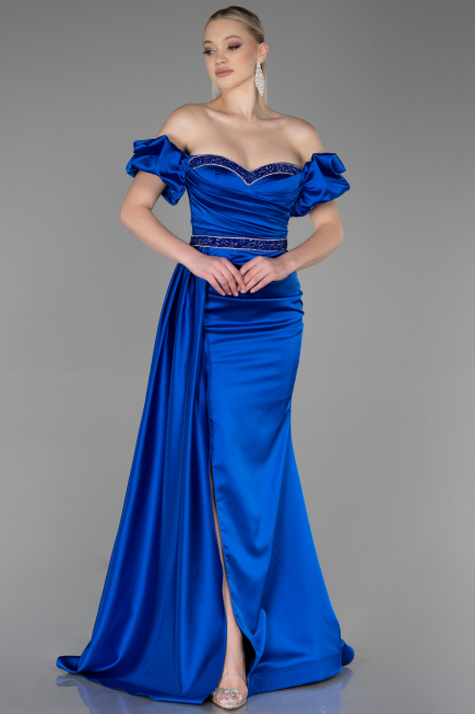 Abendkleid Lang Satin Sächsischblau ABU3331
