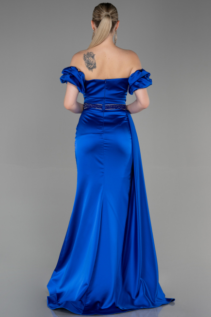 Abendkleid Lang Satin Sächsischblau ABU3331