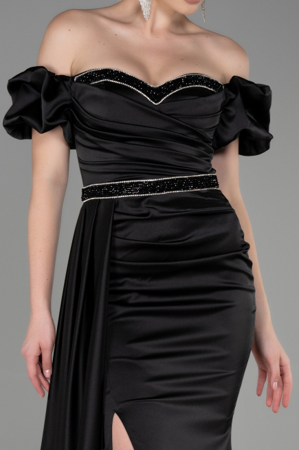 Abendkleid Lang Satin Schwarz ABU3331