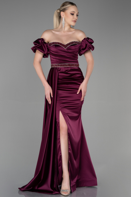 Abendkleid Lang Satin Kirschrot ABU3331