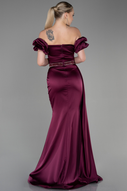 Abendkleid Lang Satin Kirschrot ABU3331