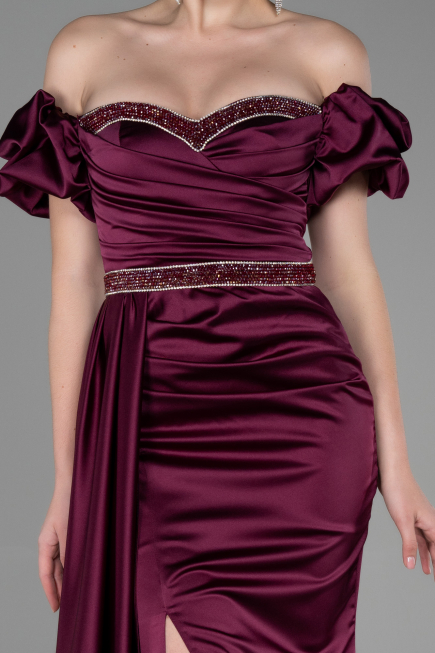 Abendkleid Lang Satin Kirschrot ABU3331