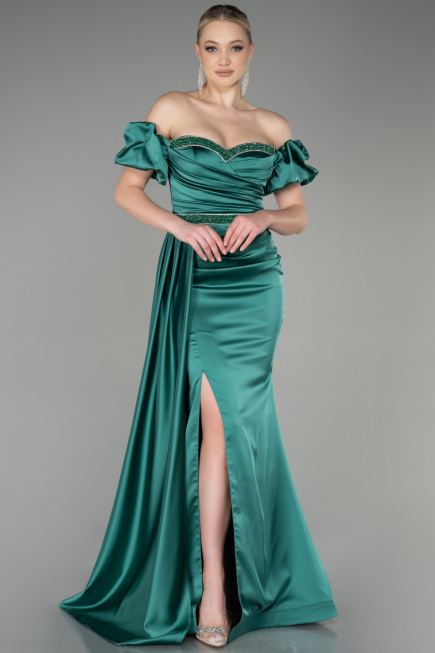 Abendkleid Lang Satin Smaragdgrün ABU3331