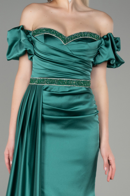 Abendkleid Lang Satin Smaragdgrün ABU3331