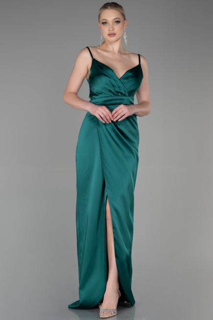 Abendkleid Lang Satin Smaragdgrün ABU564
