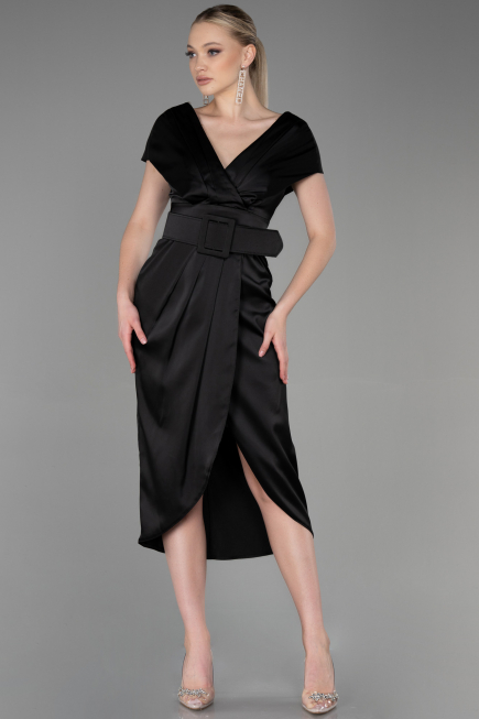 Partykleid Kurz Satin Schwarz ABK1107