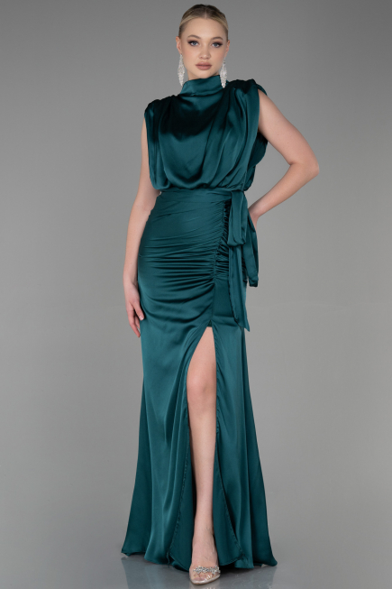 Abendkleid Lang Satin Smaragdgrün ABU2133