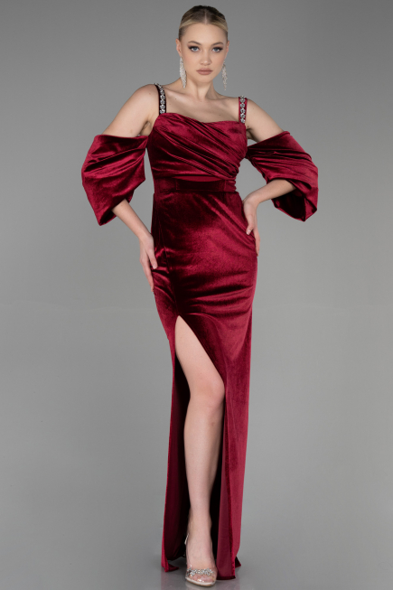 Abendkleid Lang Samt Weinrot ABU3335