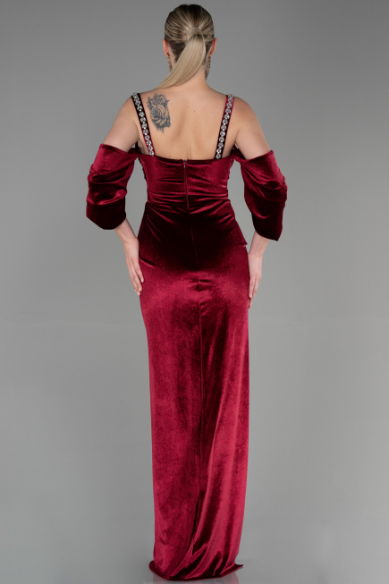 Abendkleid Lang Samt Weinrot ABU3335