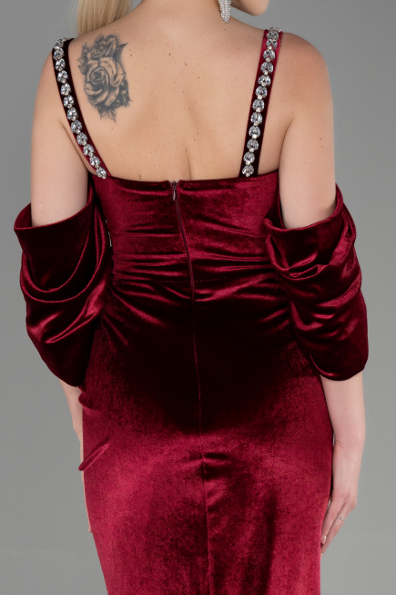 Abendkleid Lang Samt Weinrot ABU3335