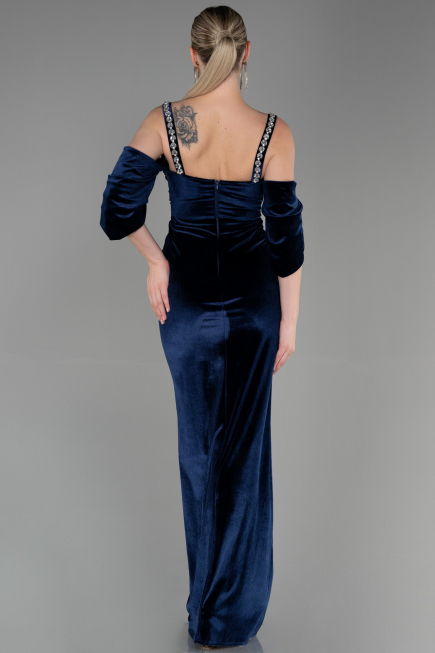 Abendkleid Lang Samt Marineblau ABU3335