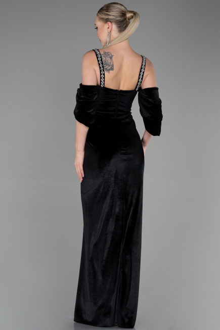 Abendkleid Lang Samt Schwarz ABU3335