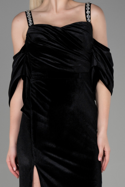 Abendkleid Lang Samt Schwarz ABU3335
