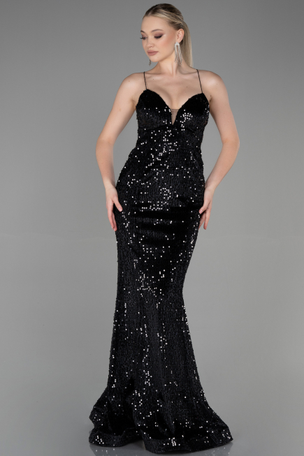 Abendkleid im Meerjungfrau-Stil Lang Samt Schwarz ABU2787