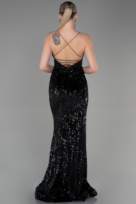 Abendkleid im Meerjungfrau-Stil Lang Samt Schwarz ABU2787