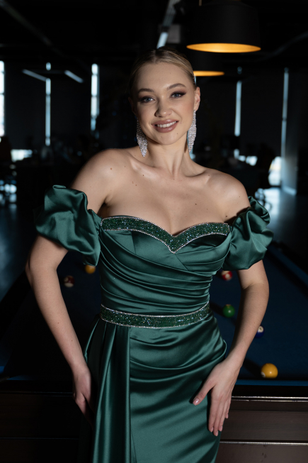 Abendkleid Lang Satin Smaragdgrün ABU3331