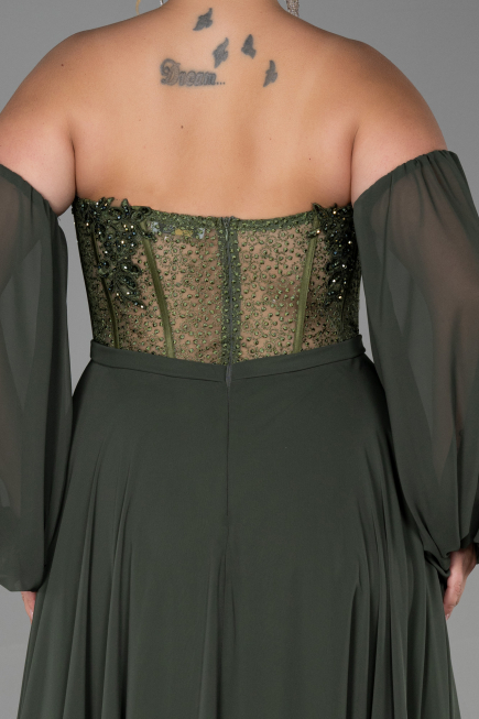 Abendgarderobe in Großen Größen Lang Chiffon Khaki ABU1802