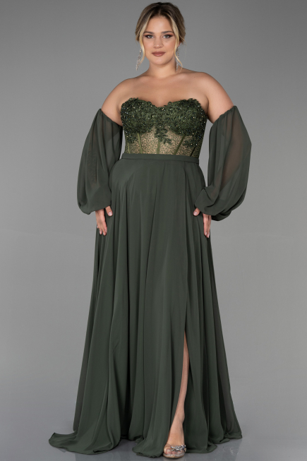 Abendgarderobe in Großen Größen Lang Chiffon Khaki ABU1802
