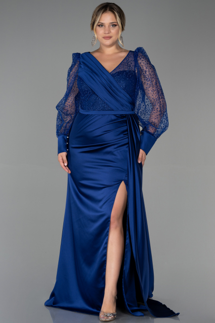 Kleider in Großen Größen Lang Satin Marineblau ABU2759