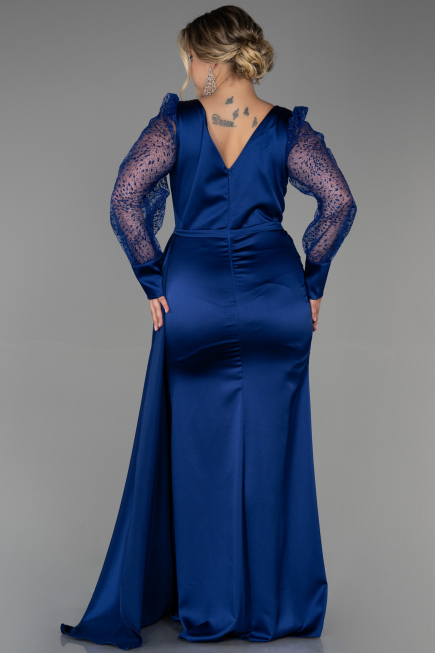 Kleider in Großen Größen Lang Satin Marineblau ABU2759