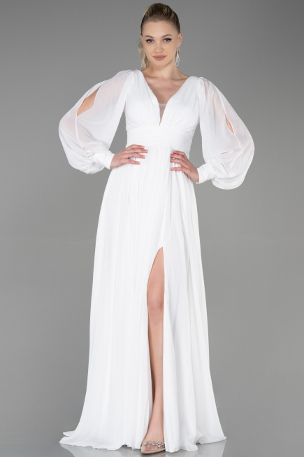 Standesamtkleid Lang Chiffon Weiß ABU1702